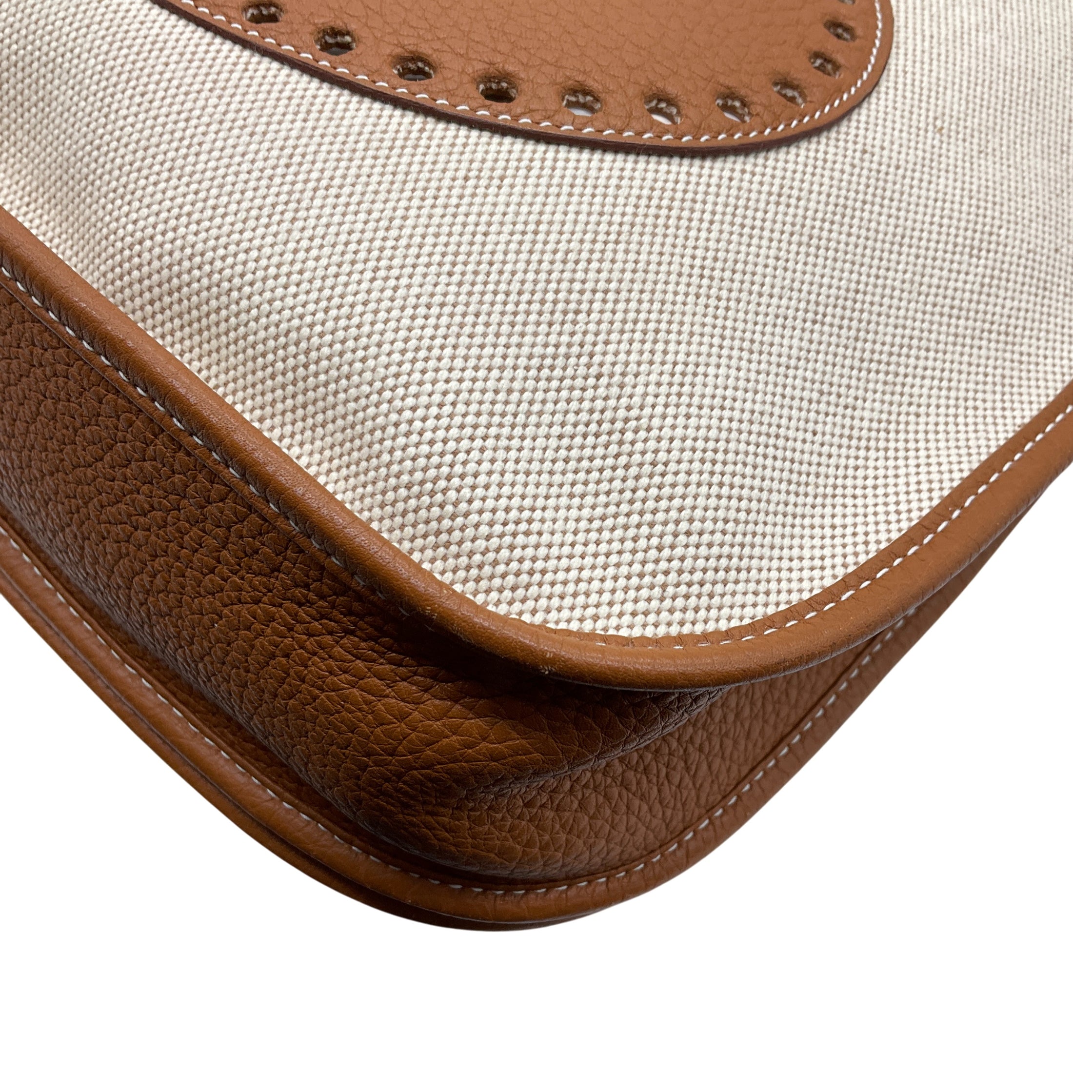 Hermes Beige / Cognac Toile / Clemence Leather Evelyne III GM