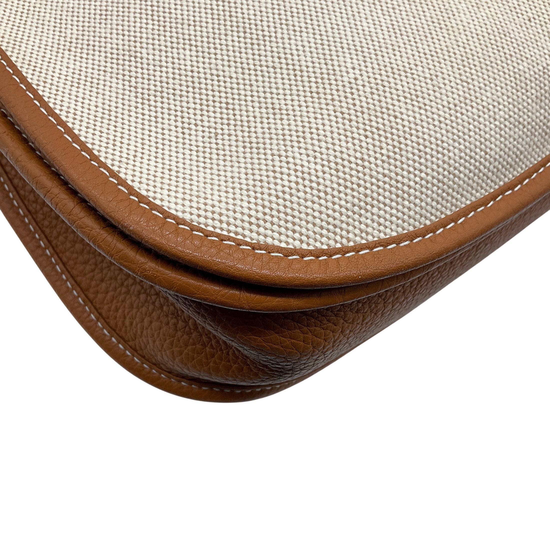Hermes Beige / Cognac Toile / Clemence Leather Evelyne III GM