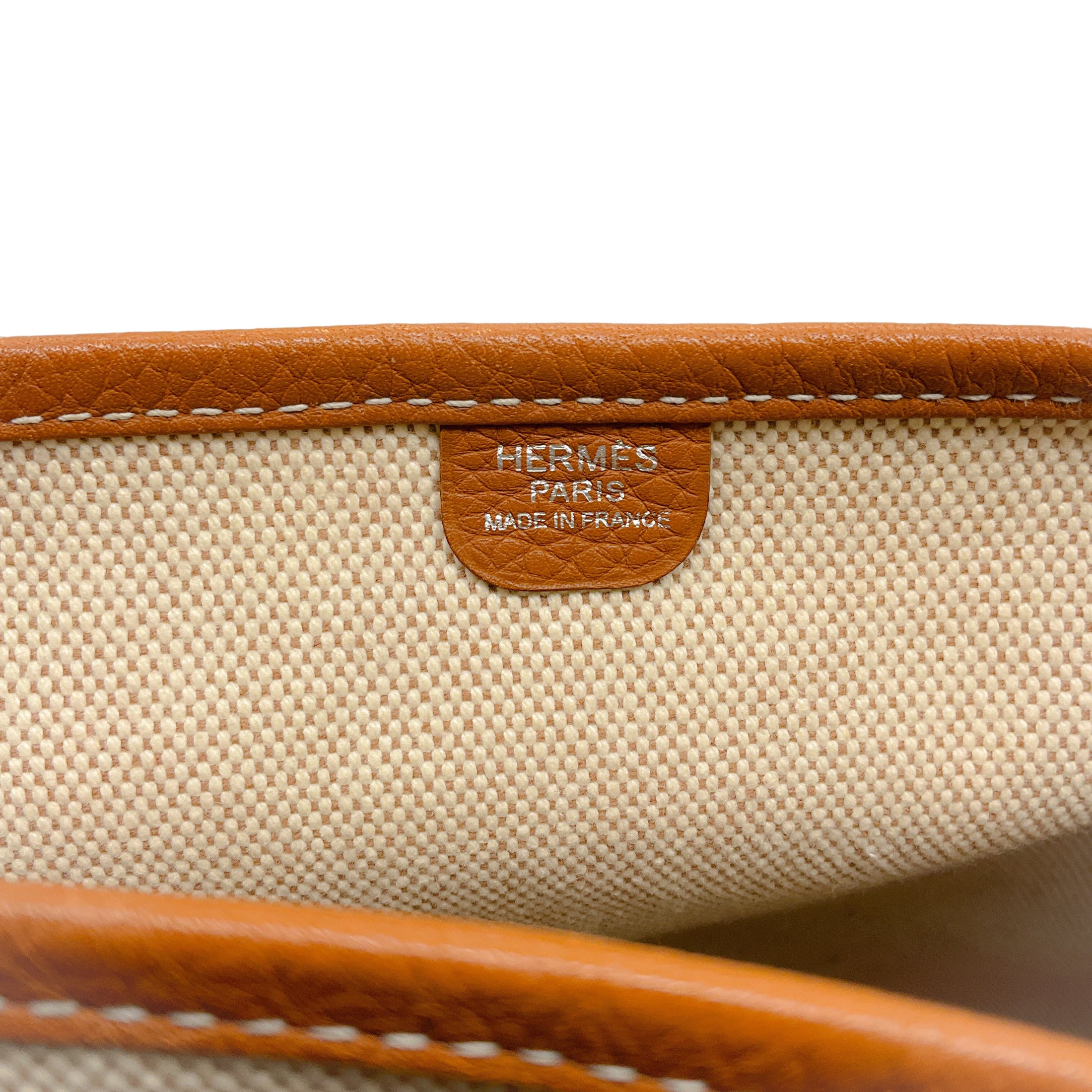 Hermes Beige / Cognac Toile / Clemence Leather Evelyne III GM
