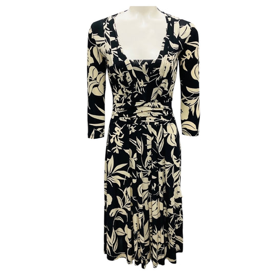 Etro Black / Beige Floral Printed Jersey Stretch Midi Dress