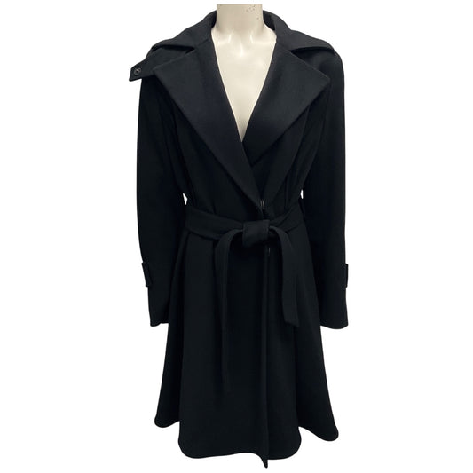 Akris Punto Black Flared Mid Length Wool Coat with Belt