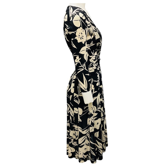 Etro Black / Beige Floral Printed Jersey Stretch Midi Dress