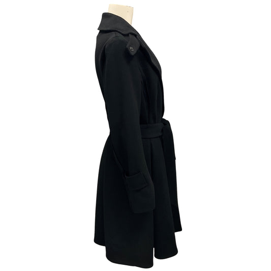 Akris Punto Black Flared Mid Length Wool Coat with Belt