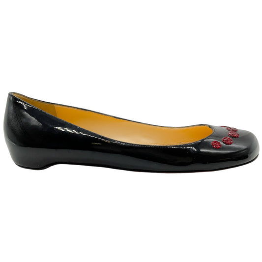 Christian Louboutin Black Patent Flats with Red Strass