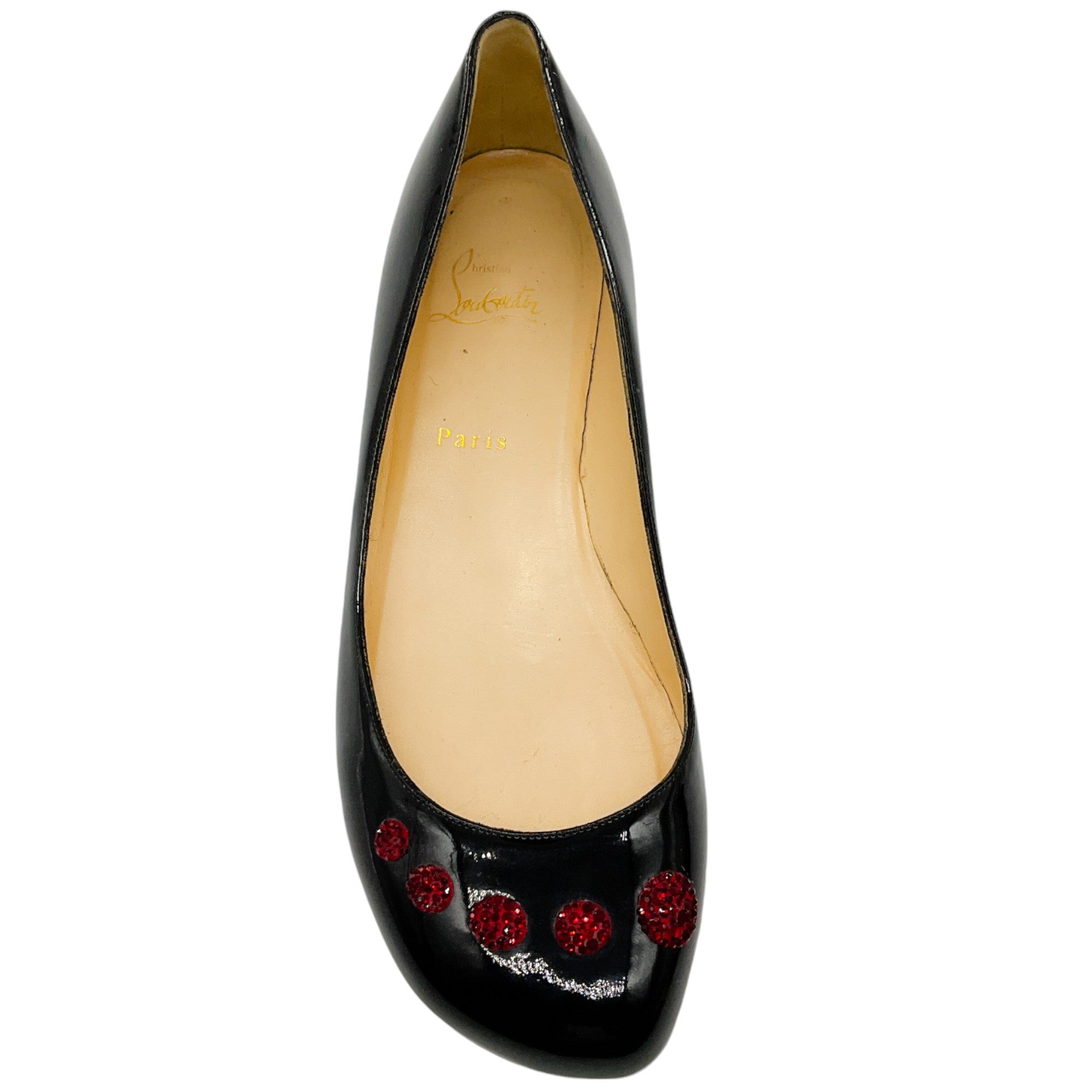 Christian Louboutin Black Patent Flats with Red Strass