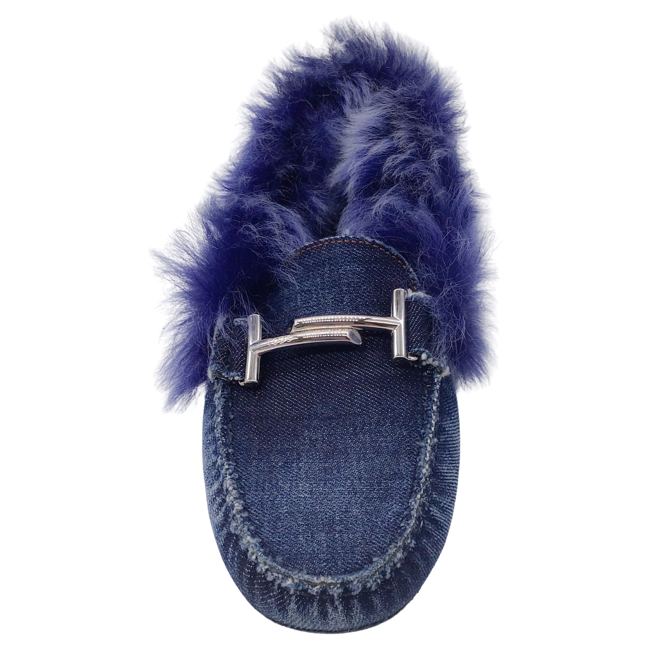 Tod's Blue Gommino Fur Lined Denim Flats / Loafers