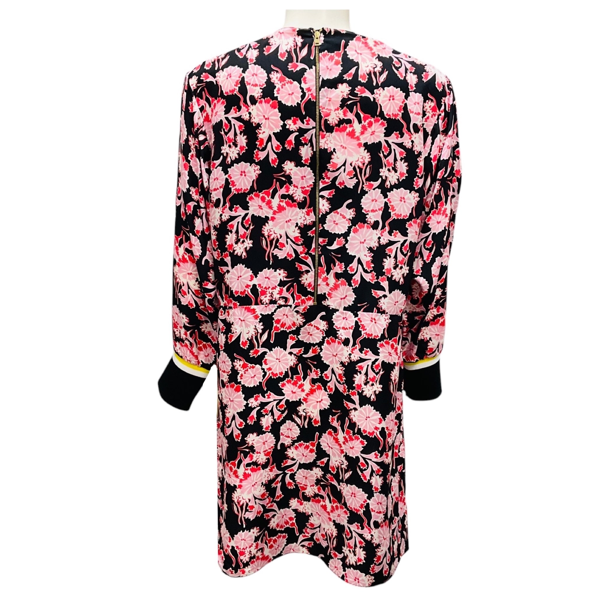 Marni Black / Pink / Red Floral Printed Long Sleeved Silk Mini Dress