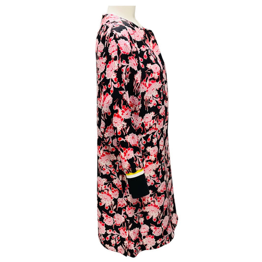 Marni Black / Pink / Red Floral Printed Long Sleeved Silk Mini Dress