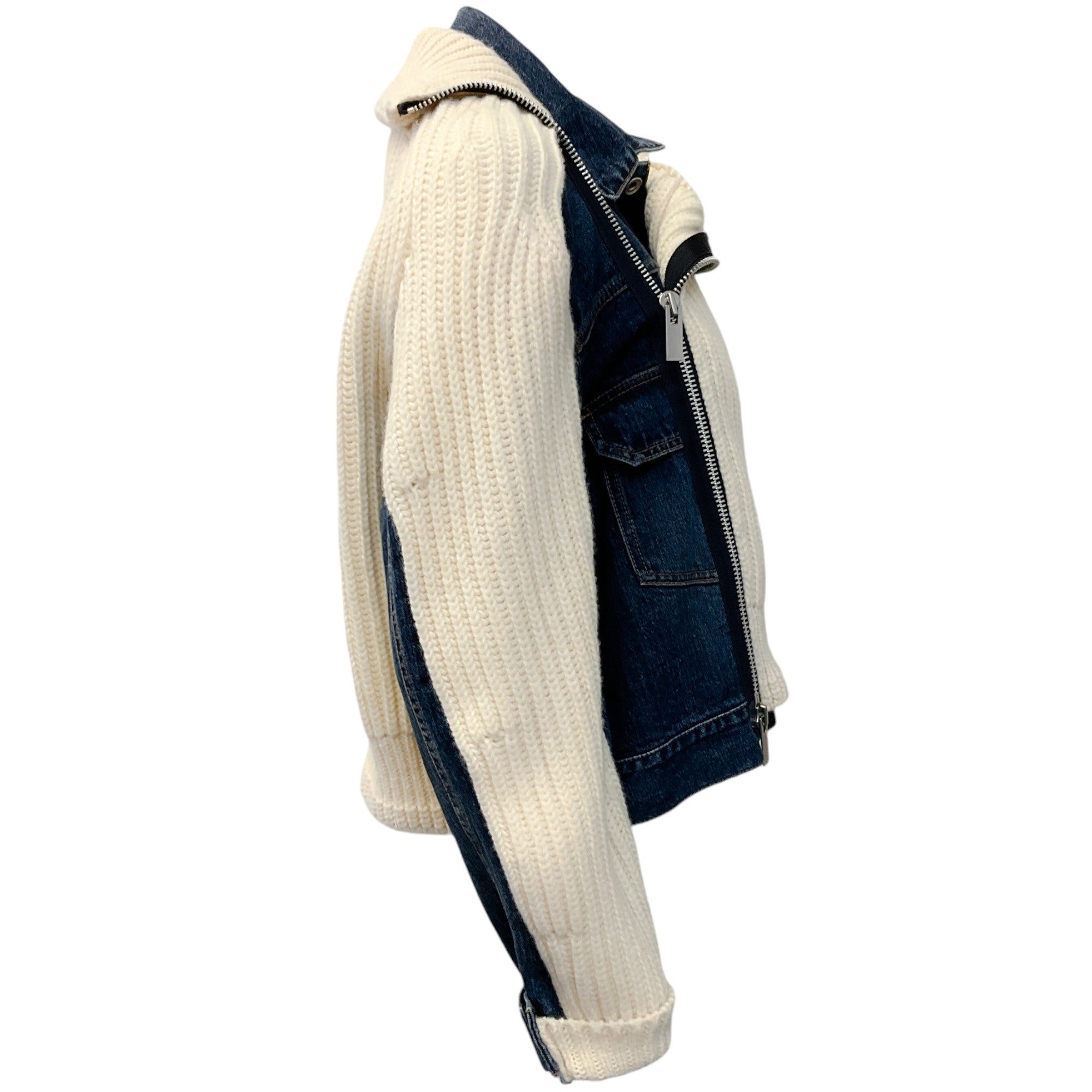 Sacai Denim Jacket with Knit Sleeves and Overlay