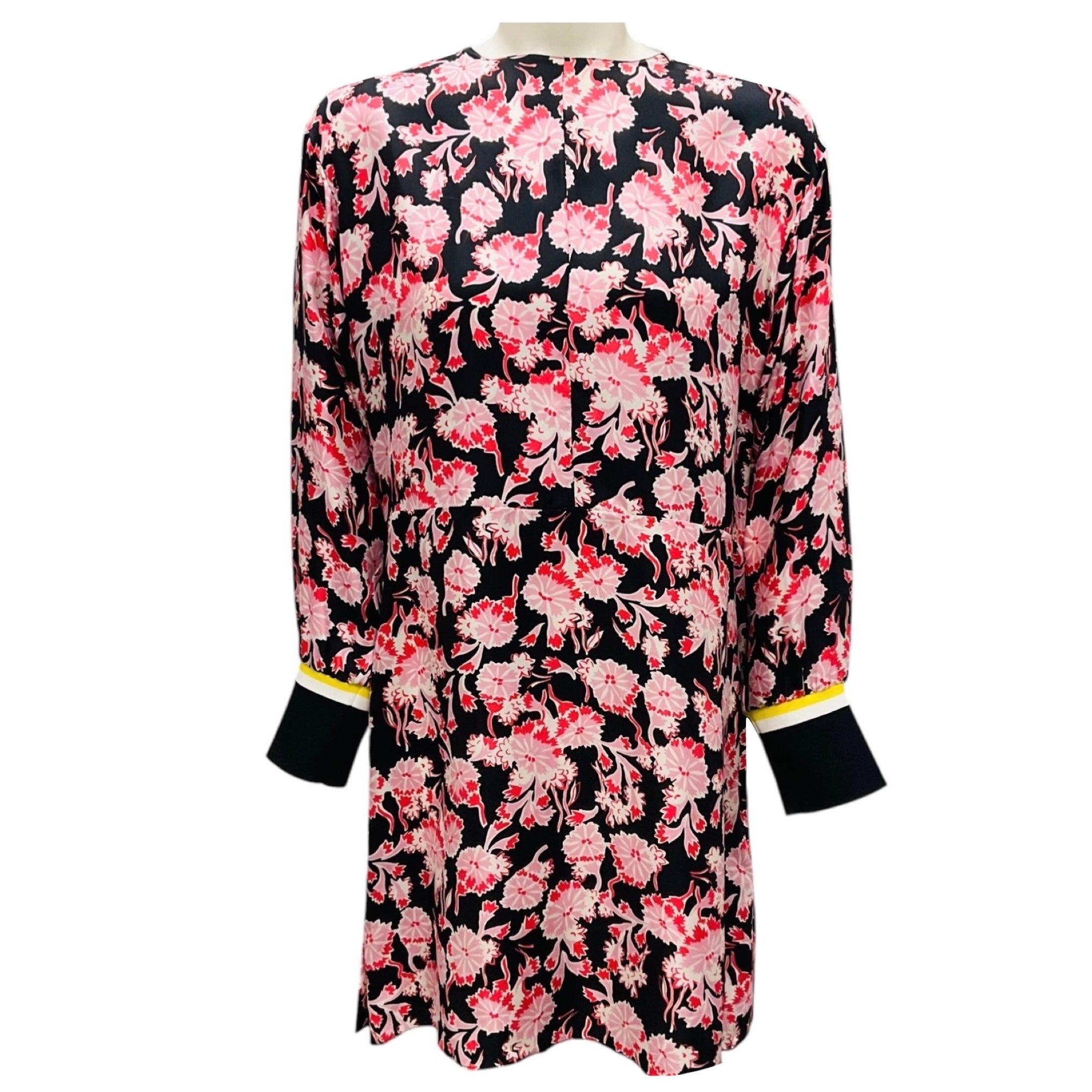 Marni Black / Pink / Red Floral Printed Long Sleeved Silk Mini Dress