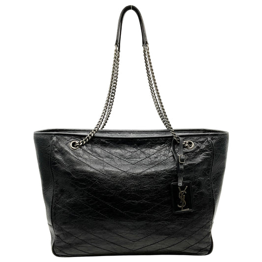Saint Laurent Black Chevron Leather Niki Zippered Tote
