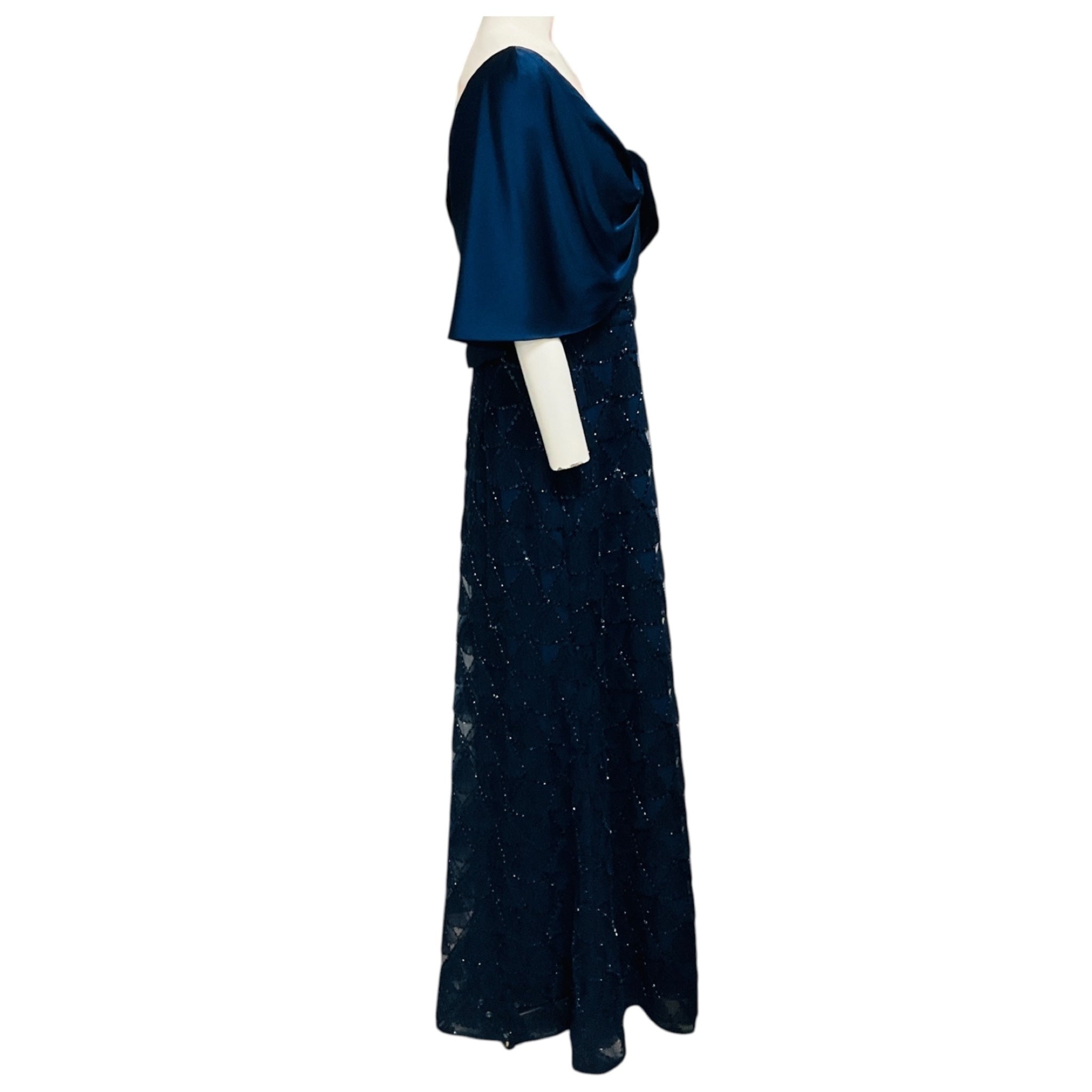 Theia Navy Anabella Textured Tulle Gown