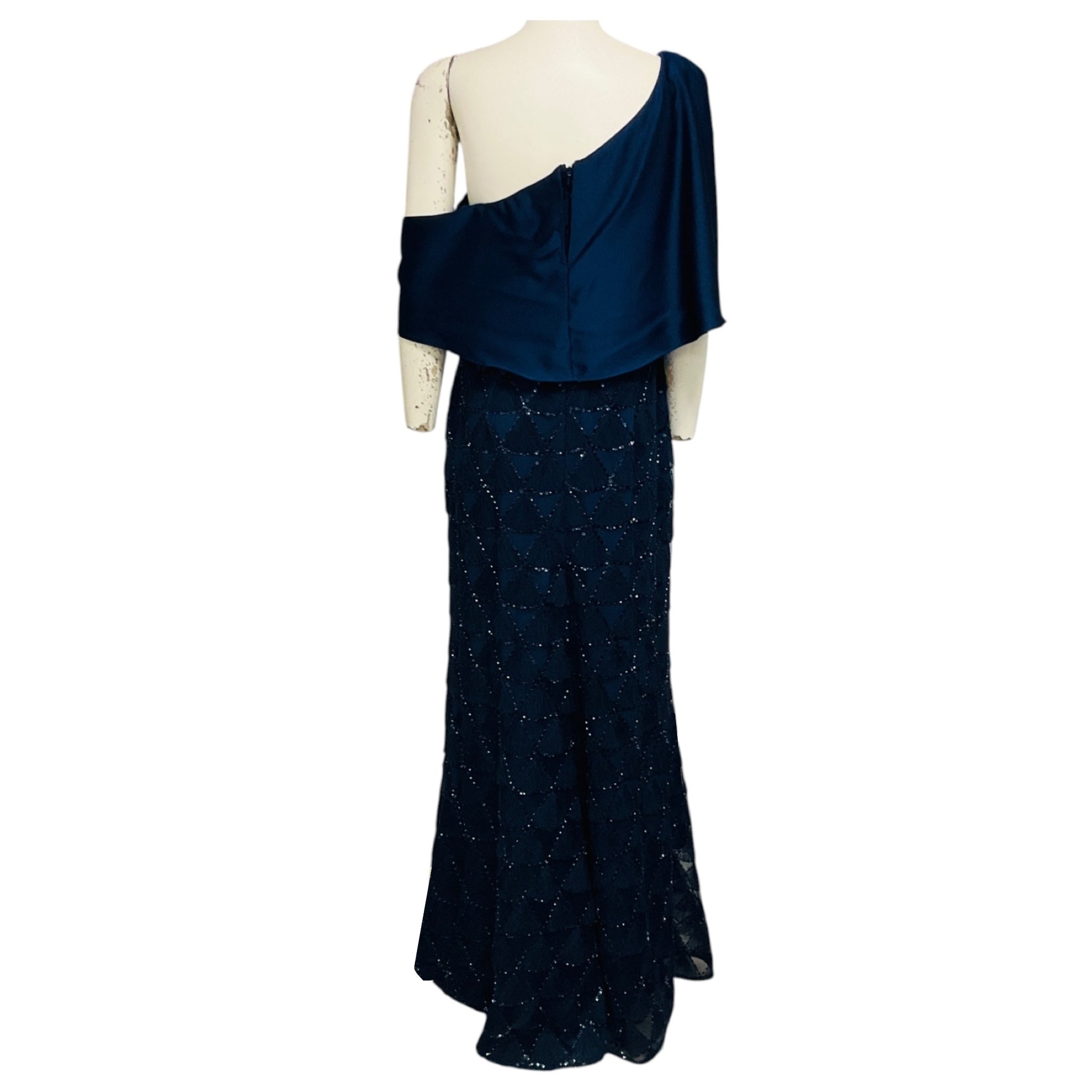 Theia Navy Anabella Textured Tulle Gown
