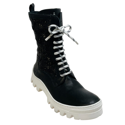 Henry Beguelin Black Perforated Leather Lace Up Boots