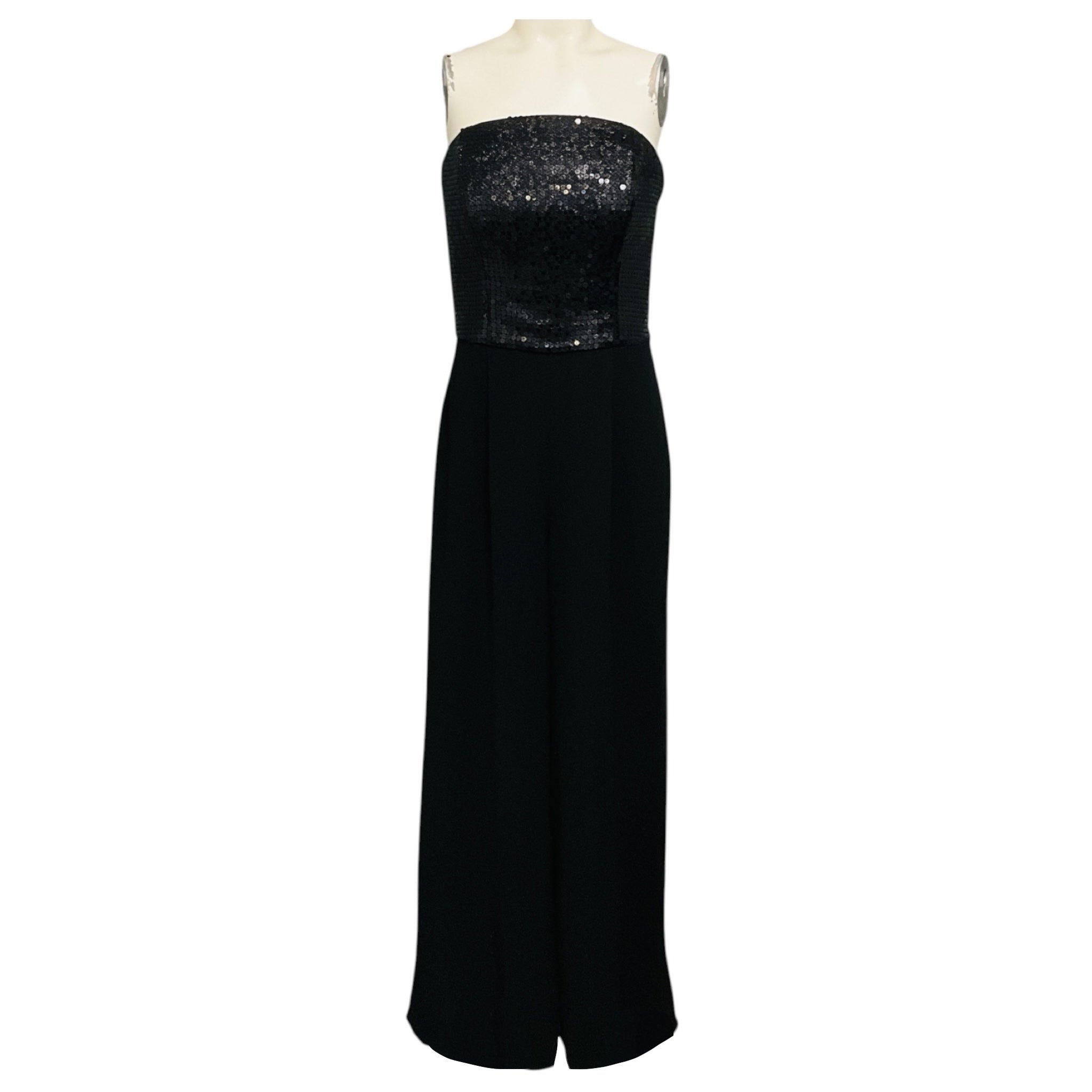 St. John Black Sequined Strapless Crepe Jumpsuit