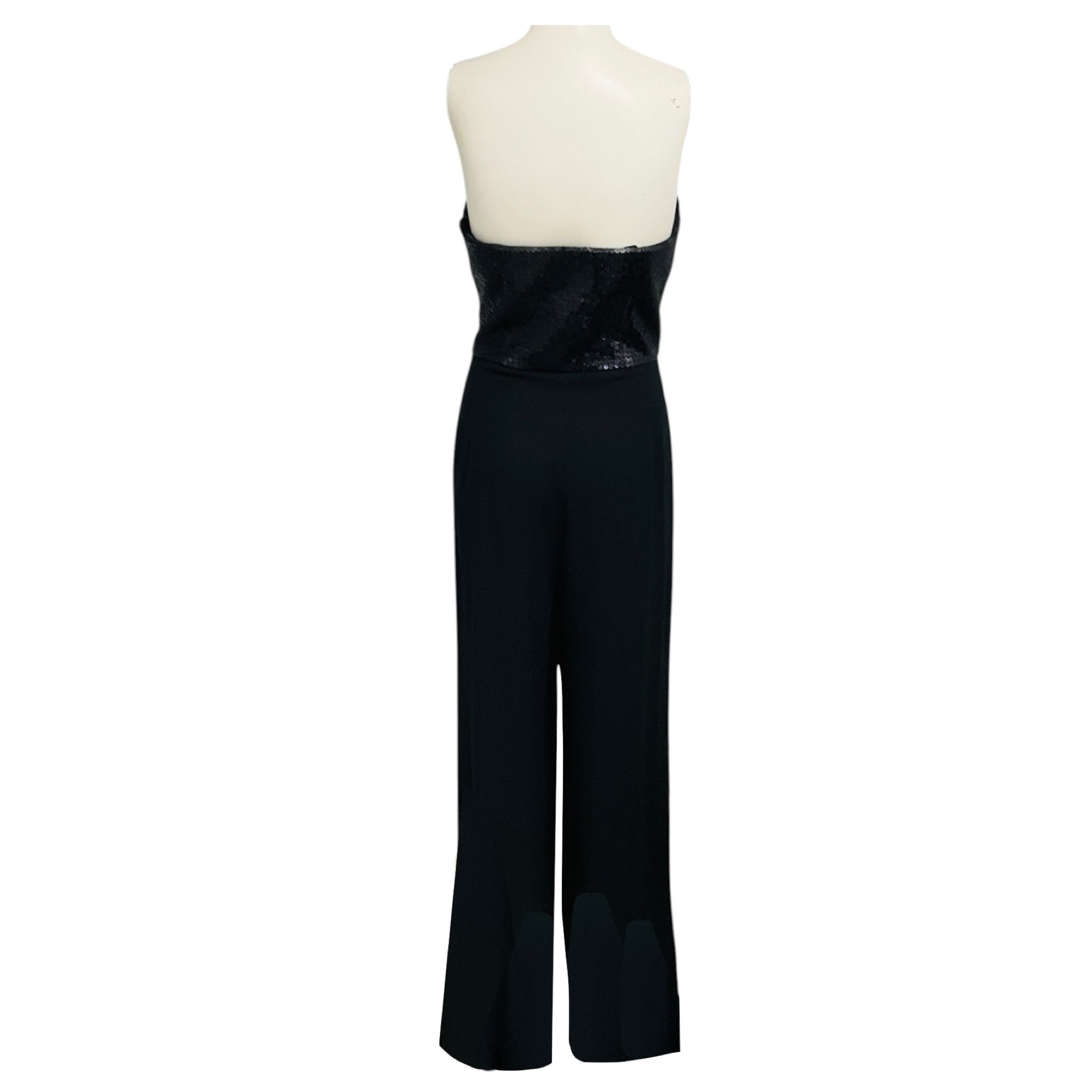 St. John Black Sequined Strapless Crepe Jumpsuit