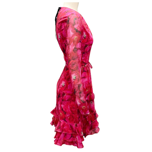 Giambattista Valli Red / Rose Mania Print Silk Georgette Mini Dress