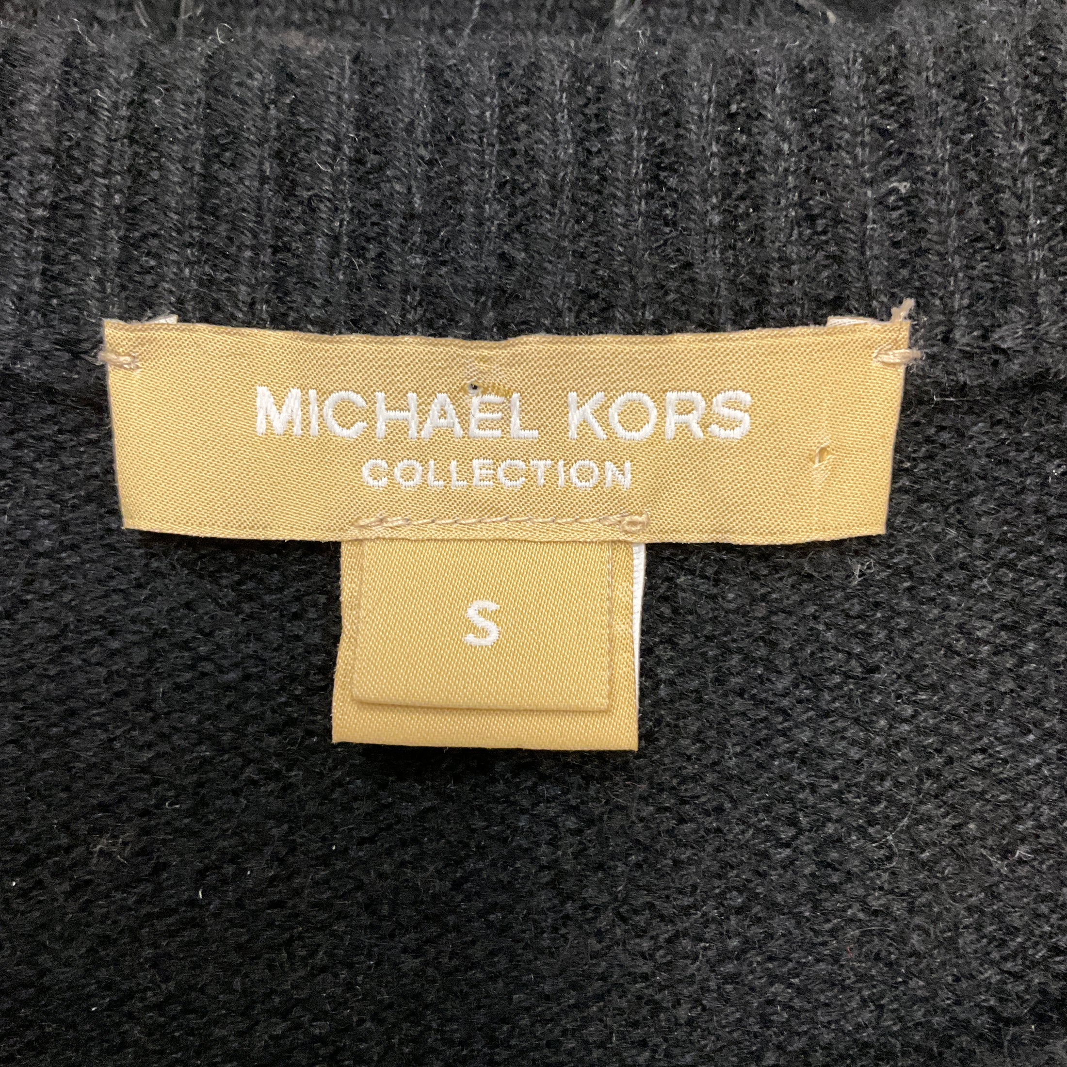 Michael Kors Collection Black Feather Embellished Hem Cashmere Knit Long Sleeved Dress