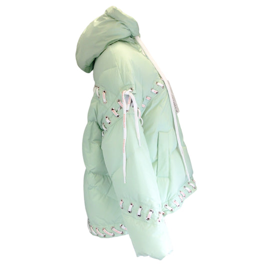 Khrisjoy Pale Mint Lace Detail Hooded Puffer Jacket