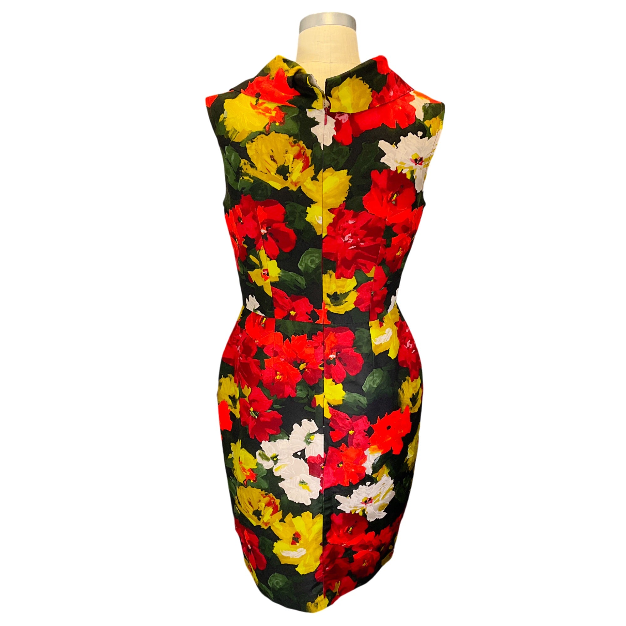 Oscar de la Renta Red Multi Floral Printed Midi Dress