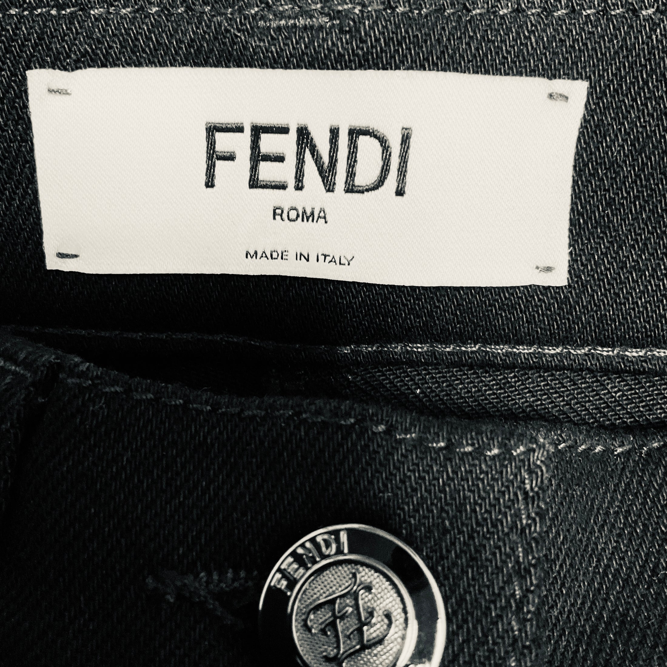 Fendi Black Denim Cotton Jeans with FF Logo Patch