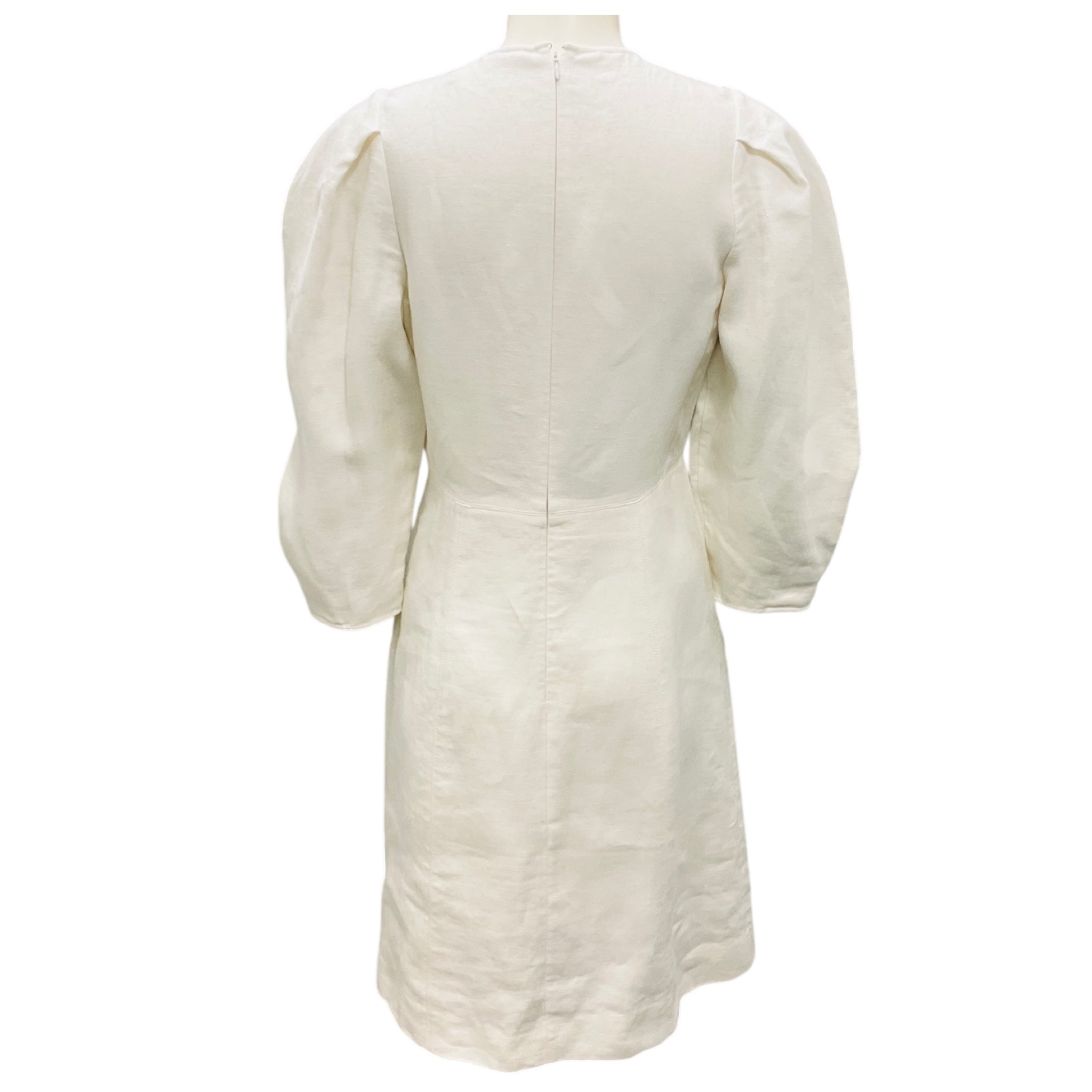 Chloe White Balloon Sleeve Linen and Cotton Dress