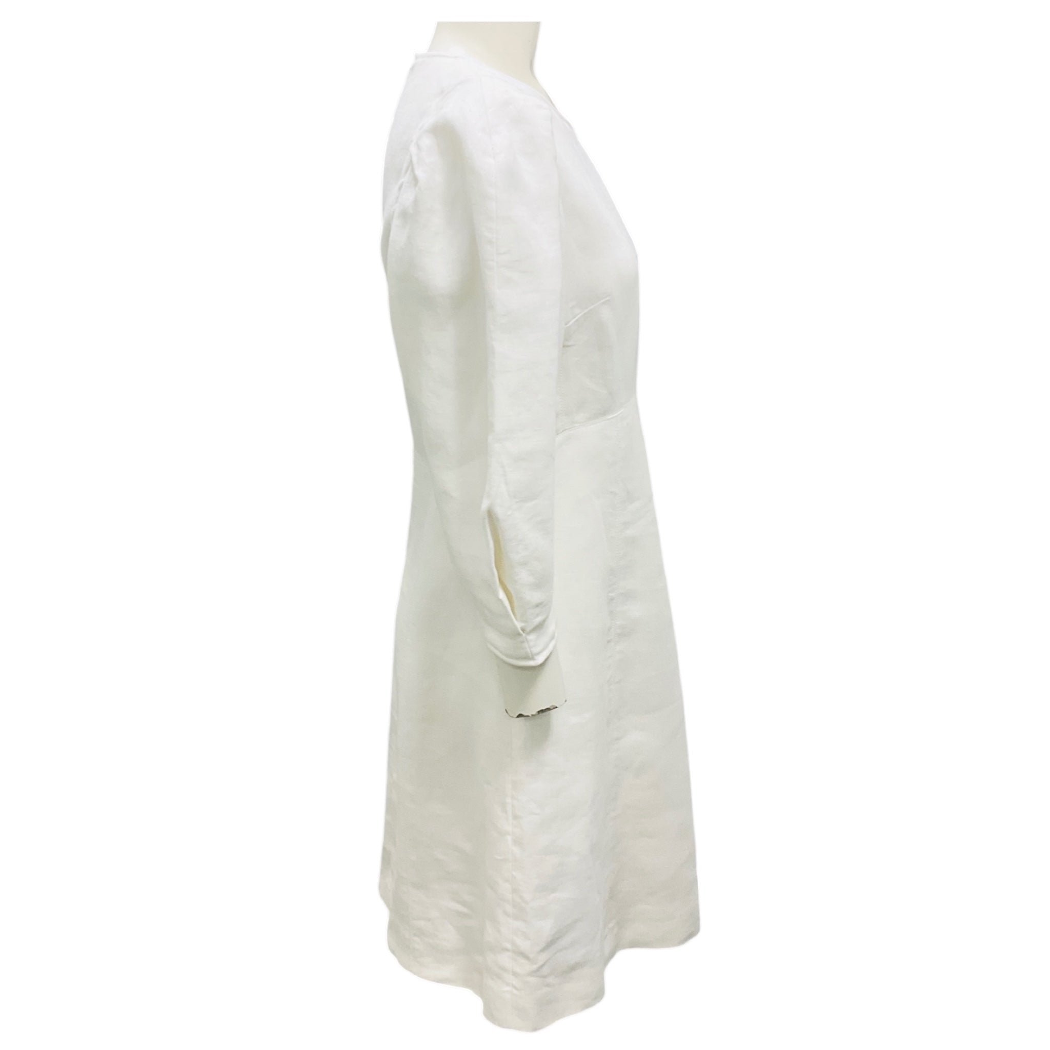 Chloe White Balloon Sleeve Linen and Cotton Dress