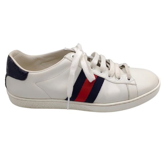Gucci White / Red / Navy Blue Web Stripe Leather Ace Sneakers