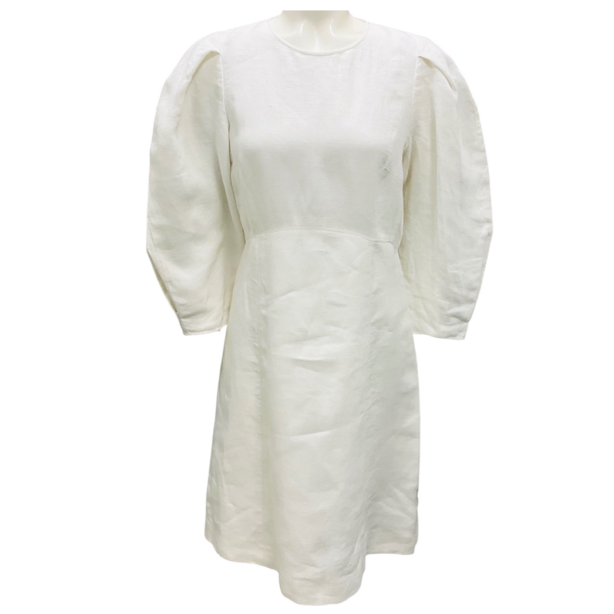 Chloe White Balloon Sleeve Linen and Cotton Dress