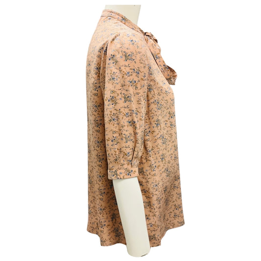 Celine Pink Floral Tie Neck Silk Blouse
