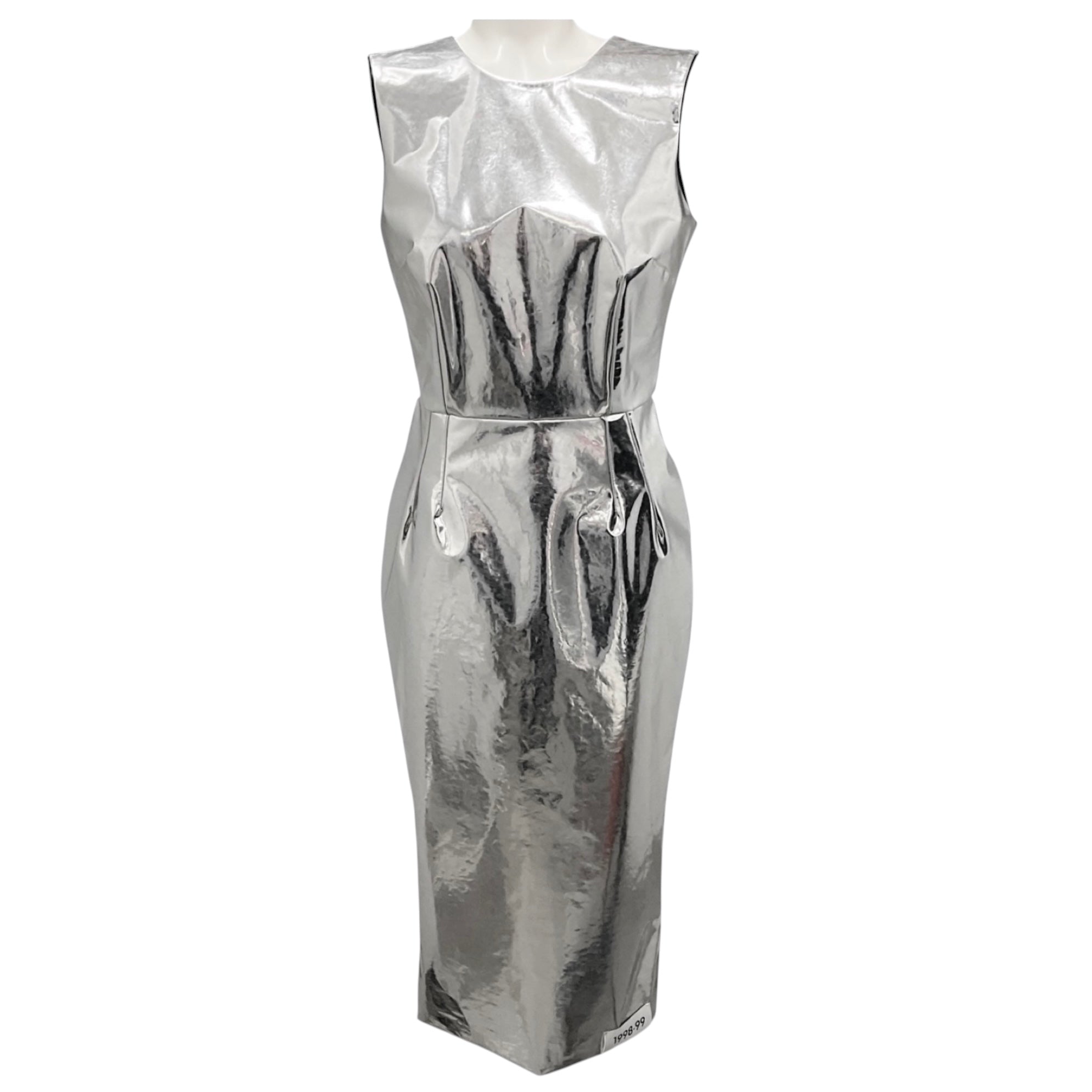 Dolce & Gabbana x Kim Silver Metallic Spring 2023 Foiled Midi Dress