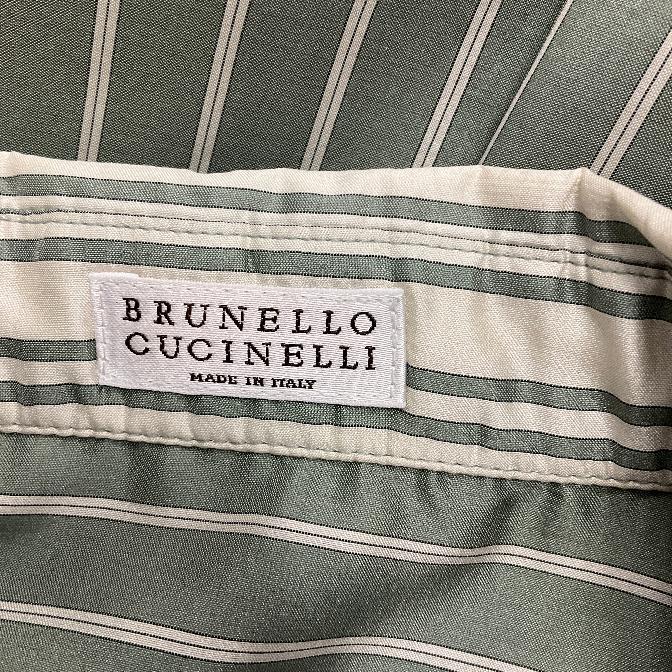 Brunello Cucinelli Green / Beige Striped Silk Shirt