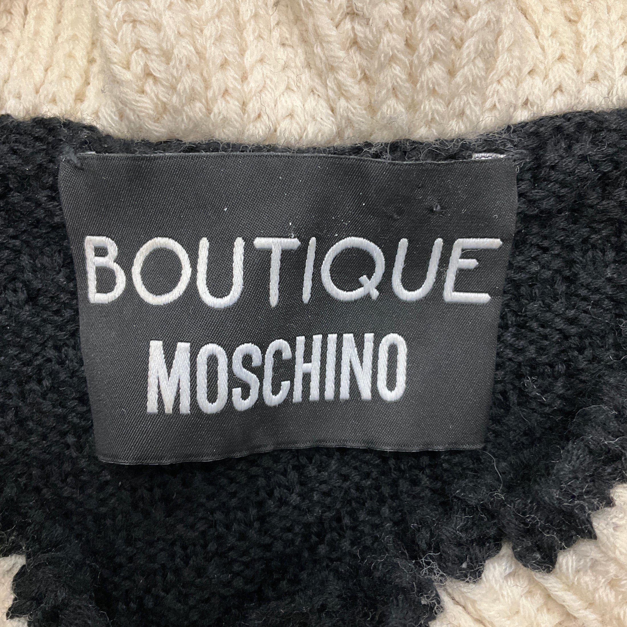 Boutique Moschino Black / Cream Ruffled Wool Knit Long Cardigan Sweater