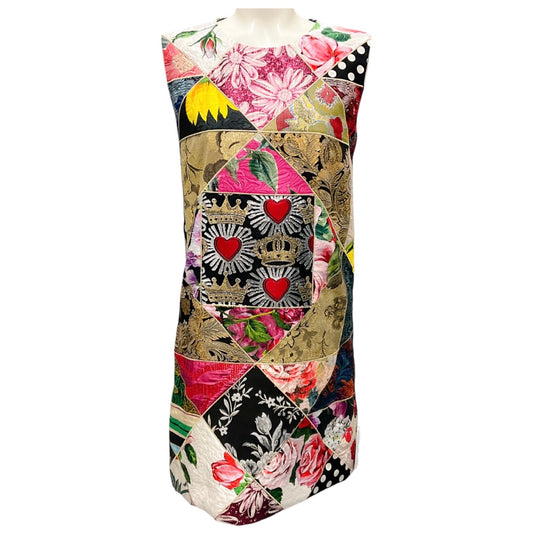 Dolce & Gabbana Gold Multi Metallic Jacquard Patchwork Cocktail Dress