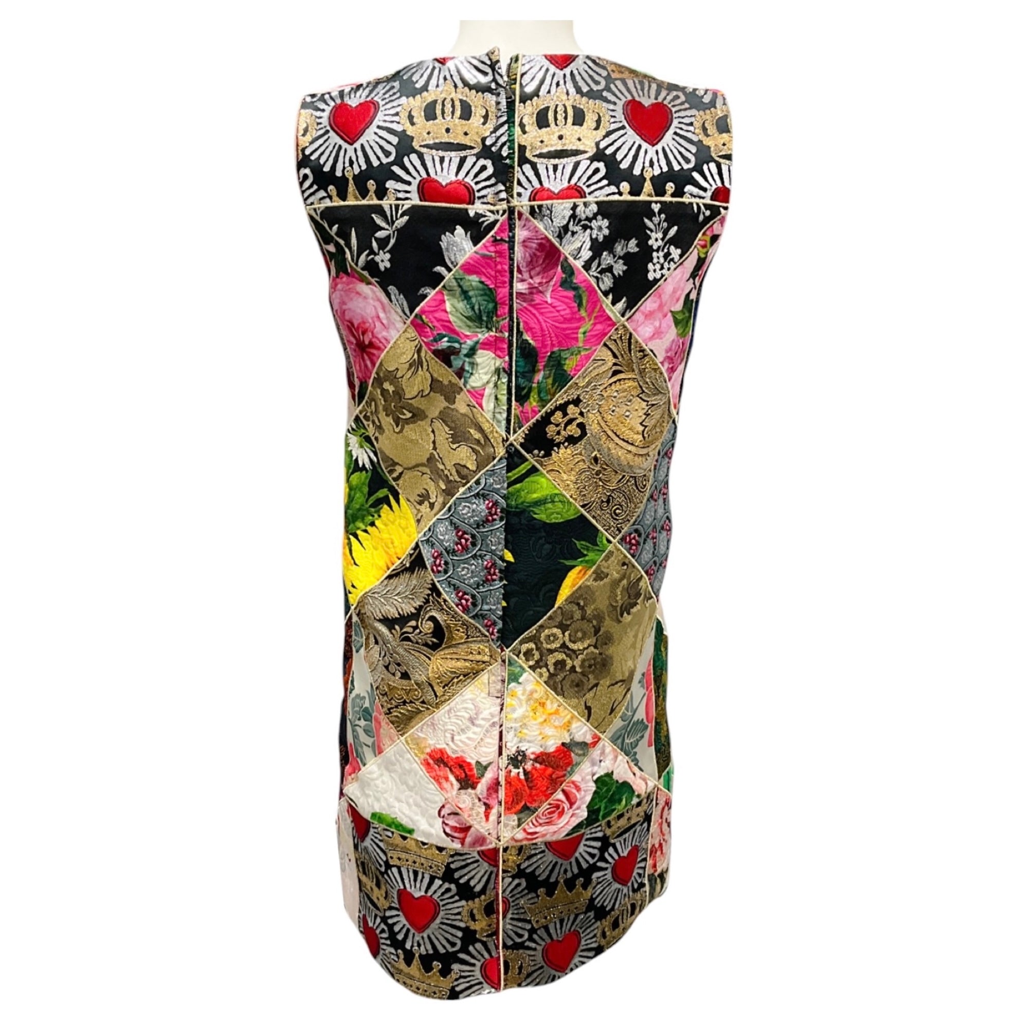 Dolce & Gabbana Gold Multi Metallic Jacquard Patchwork Cocktail Dress