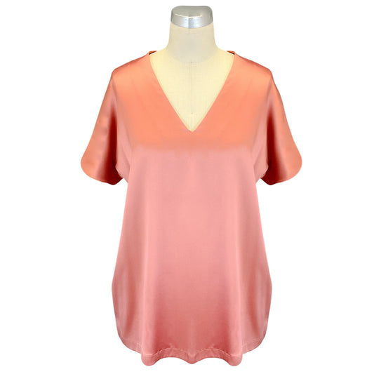 Brunello Cucinelli Pink Short Sleeved V-Neck Silk Satin Blouse