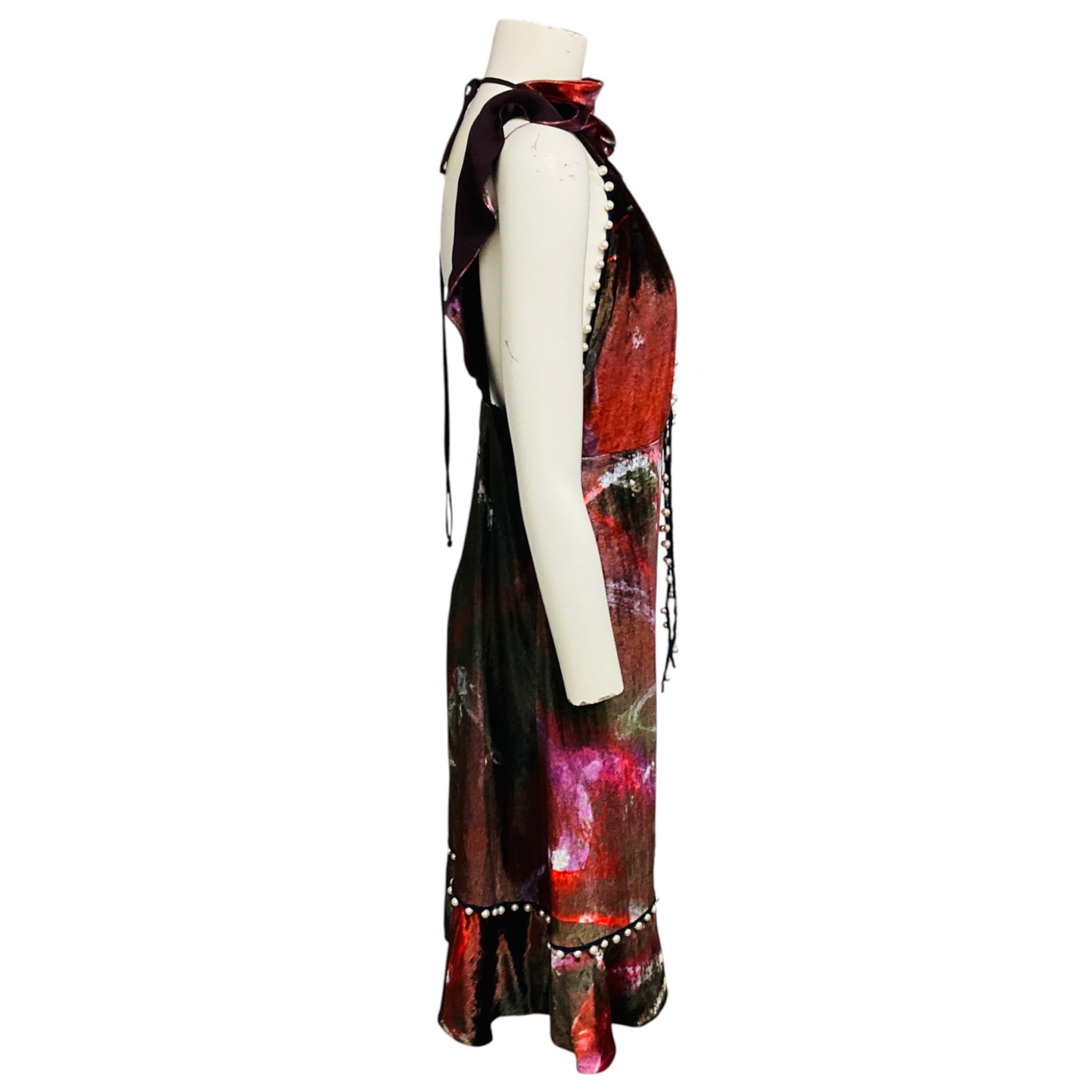 Fendi Purple / Red Multi Pearl Embellished Velvet Dress