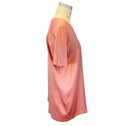 Brunello Cucinelli Pink Short Sleeved V-Neck Silk Satin Blouse