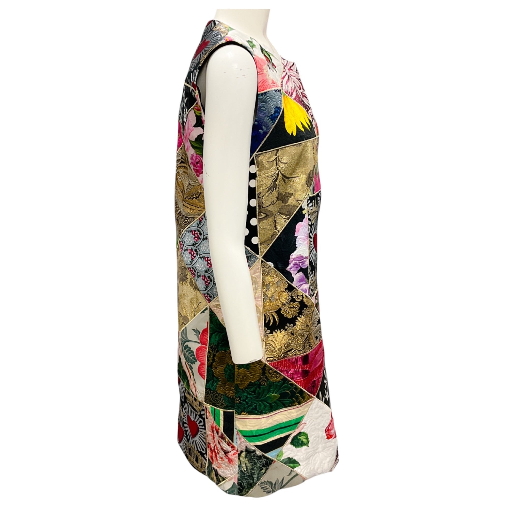 Dolce & Gabbana Gold Multi Metallic Jacquard Patchwork Cocktail Dress