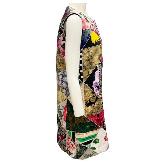 Dolce & Gabbana Gold Multi Metallic Jacquard Patchwork Cocktail Dress