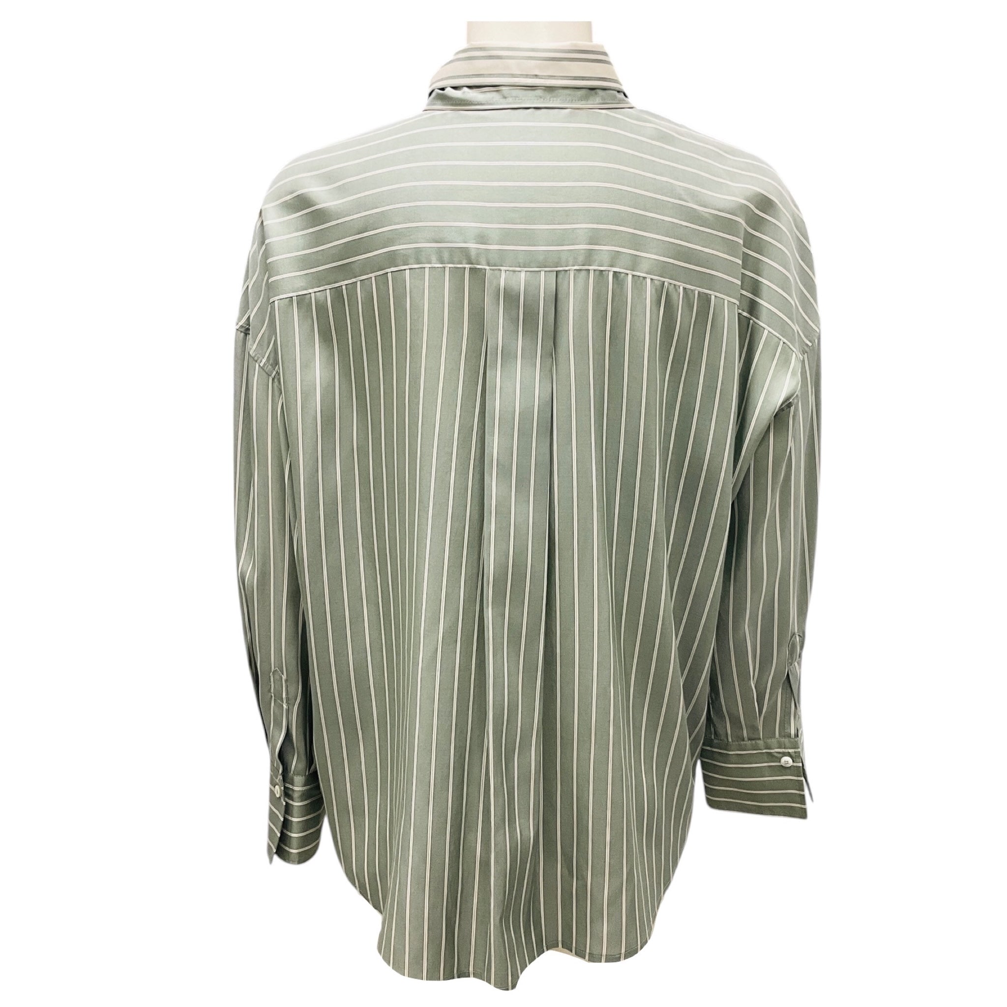 Brunello Cucinelli Green / Beige Striped Silk Shirt