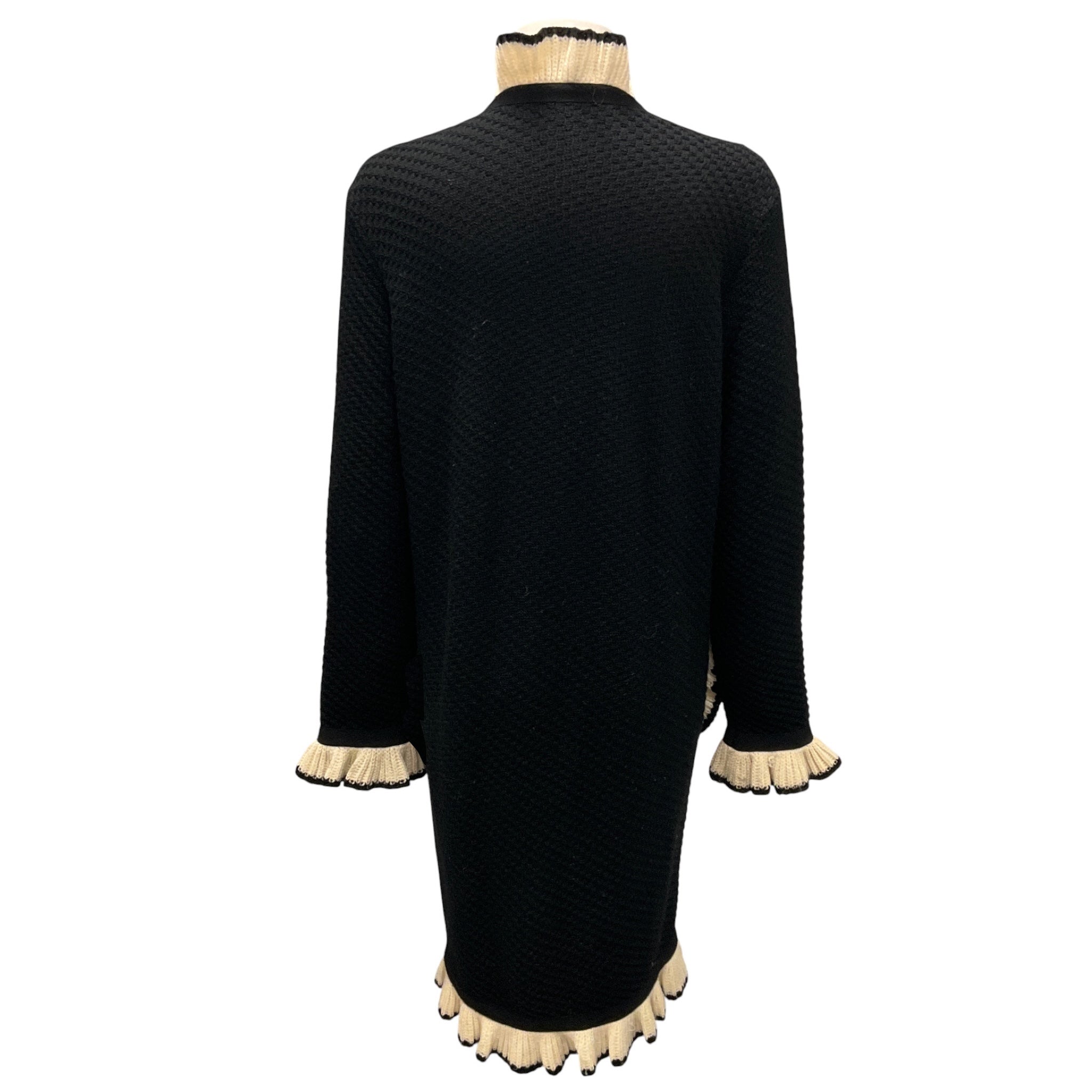 Boutique Moschino Black / Cream Ruffled Wool Knit Long Cardigan Sweater