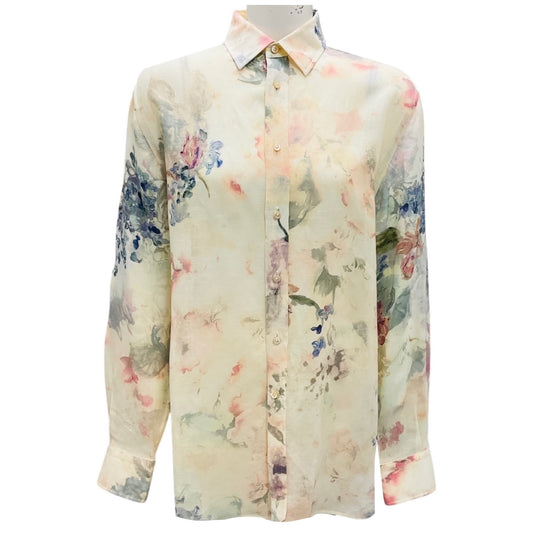 Ralph Lauren Collection Butter Multi Floral Print Linen Blouse