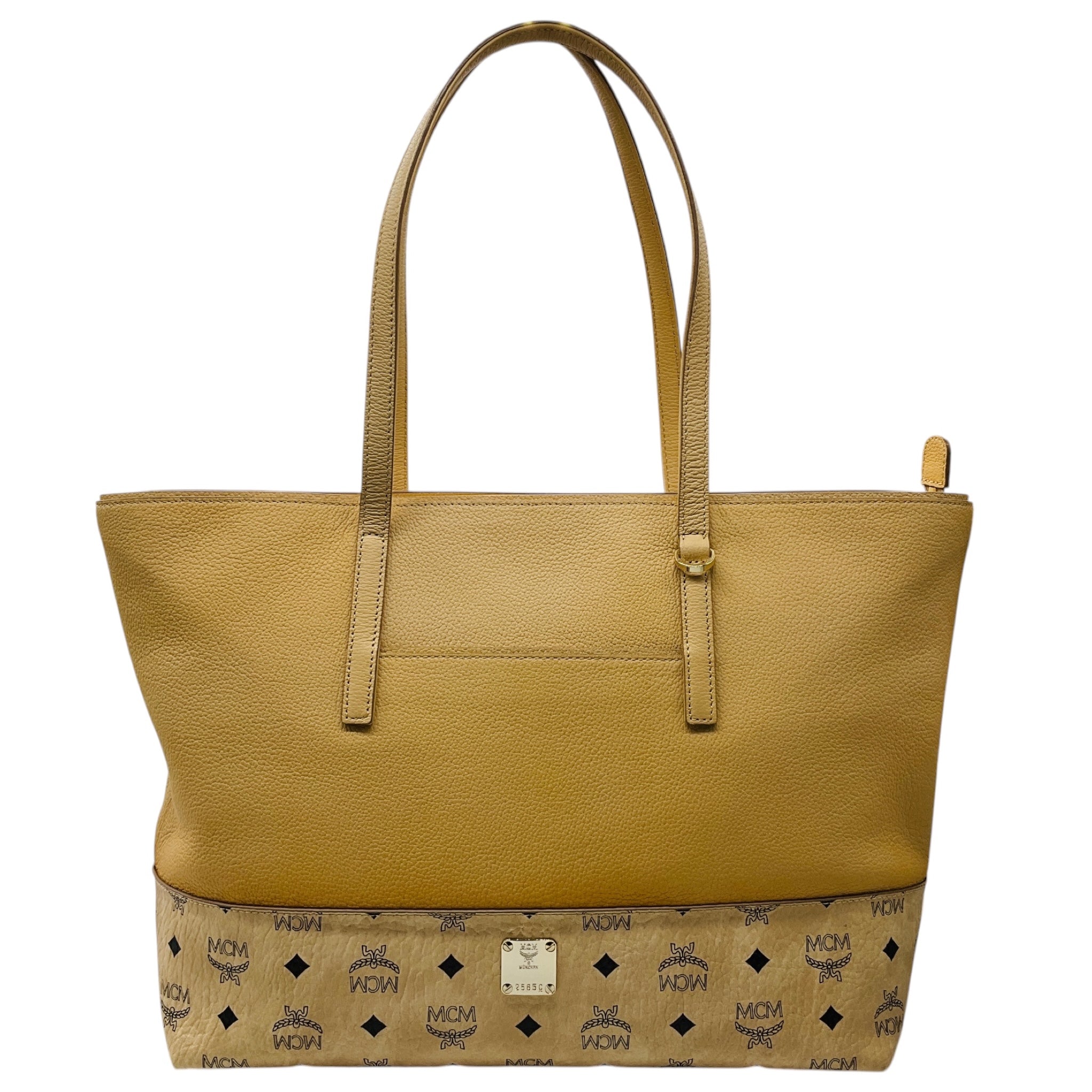MCM Beige Leather Wilder Visetos Leather Shopper Tote Handbag