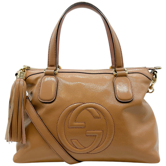 Gucci Beige Patent Leather Soho Working Mave Satchel
