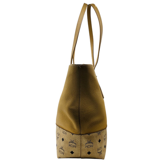 MCM Beige Leather Wilder Visetos Leather Shopper Tote Handbag
