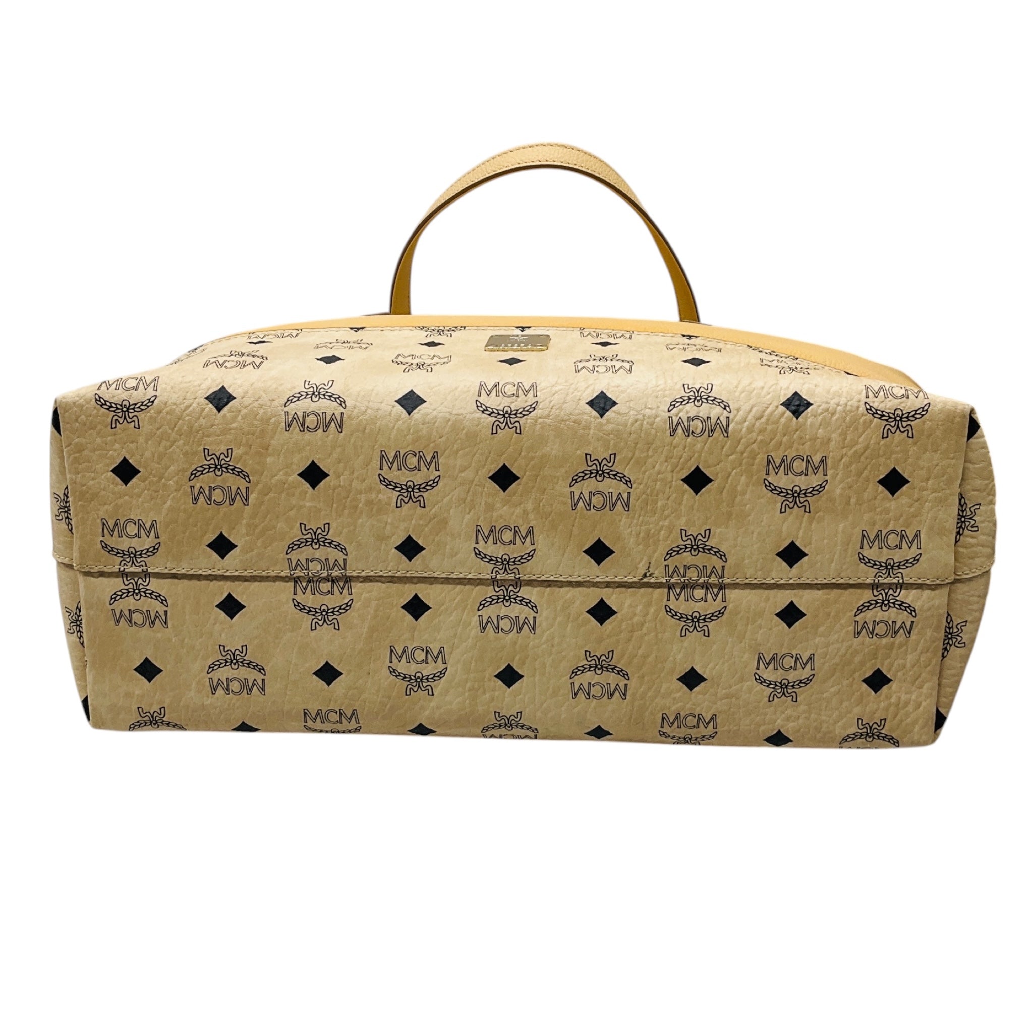 MCM Beige Leather Wilder Visetos Leather Shopper Tote Handbag