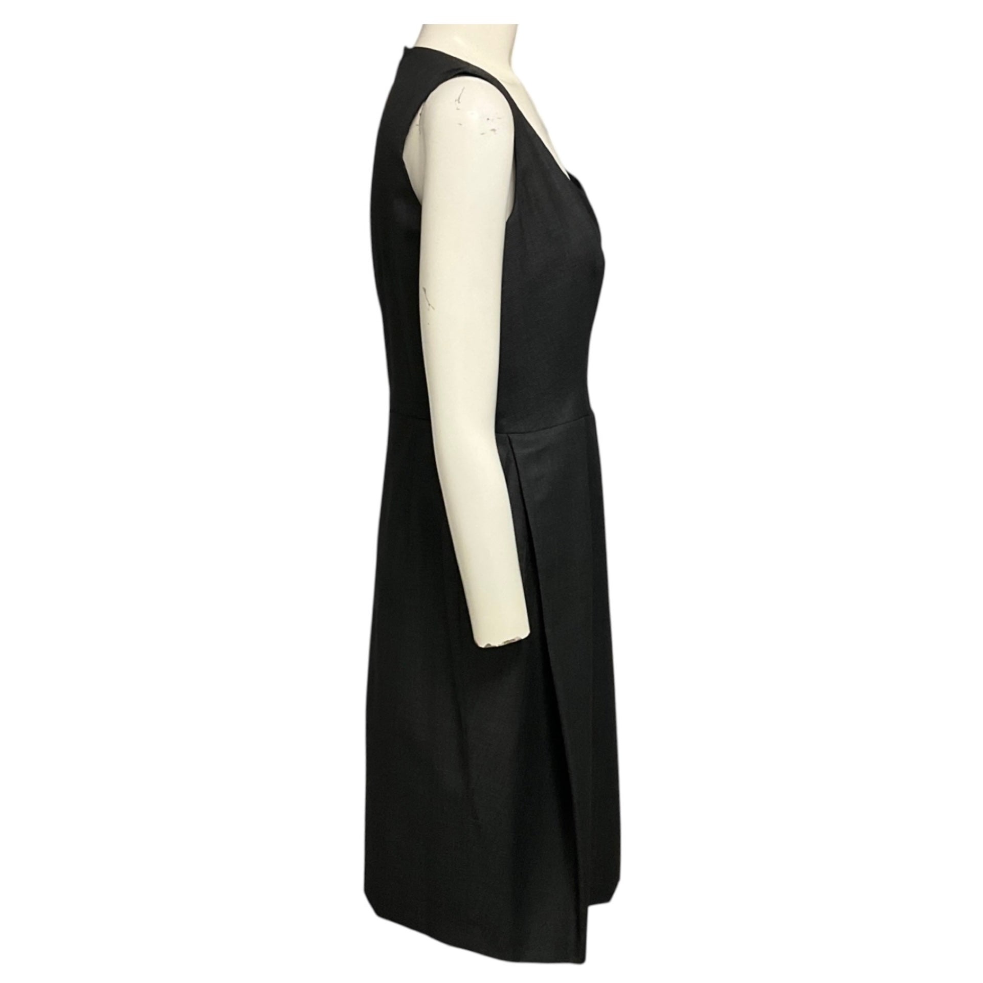 Yves Saint Laurent Charcoal Grey Sleeveless Wool and Silk Midi Dress