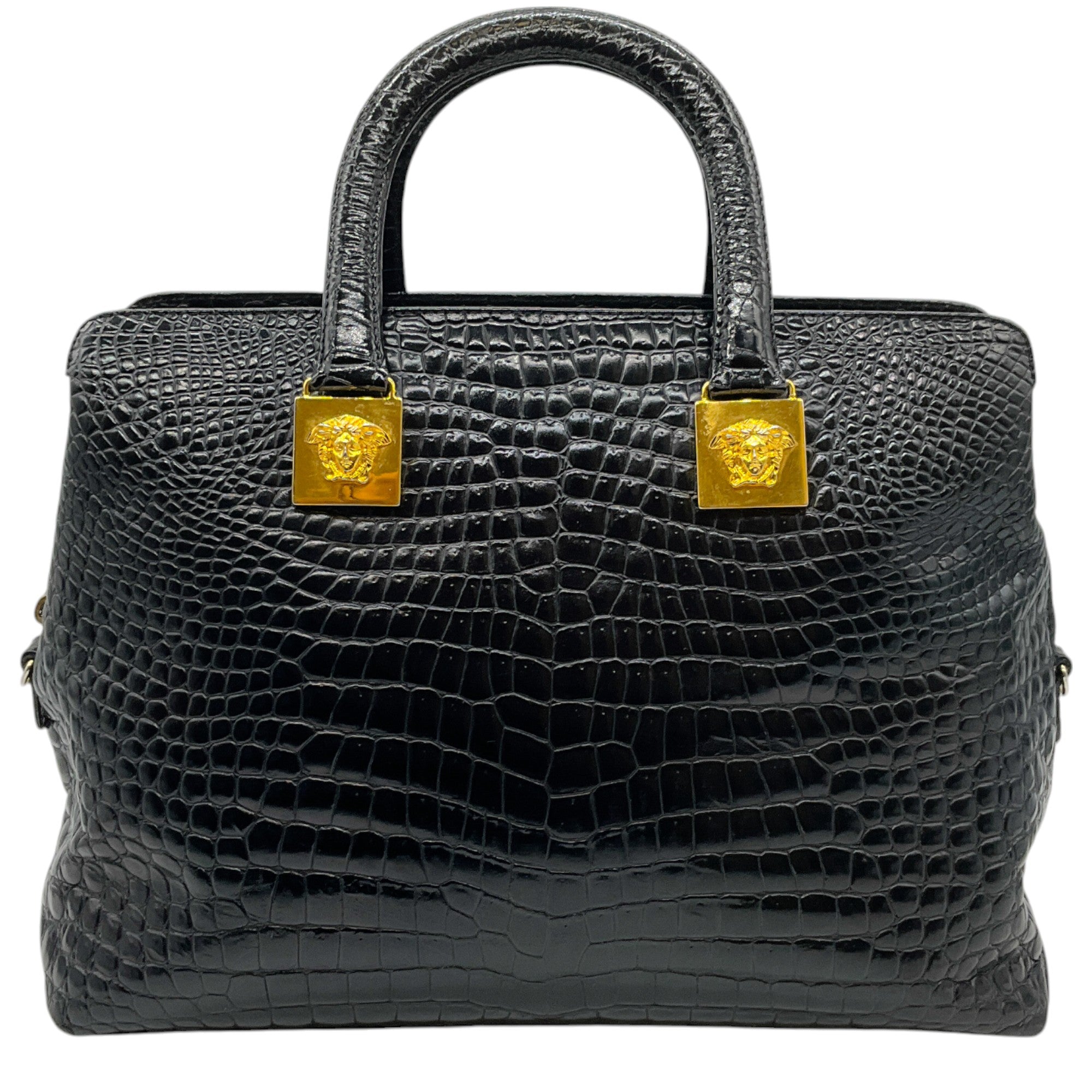 Versace Vintage 1990's Black Croc Embossed Satchel
