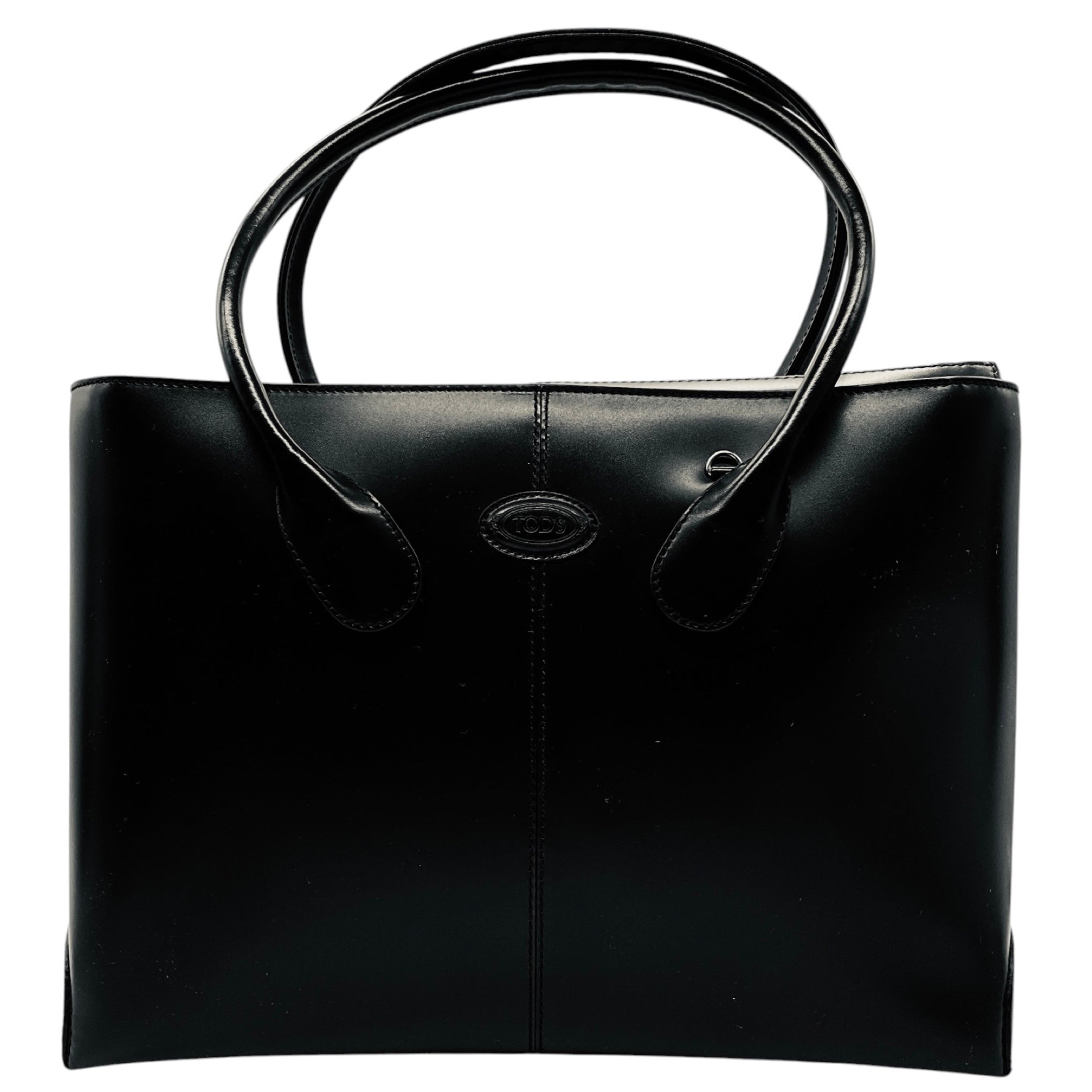 Tod's Black Double Top Handle Genuine Leather Tote Handbag